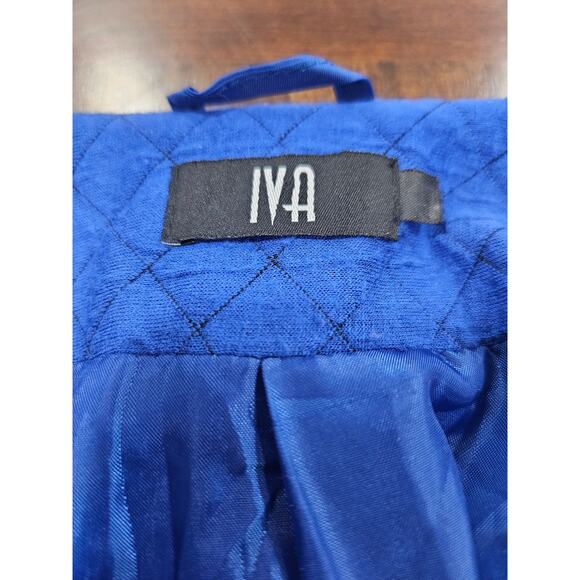 IVA Rockabilly Quilted Blue Moto Jacket Cropped Zip Front Silver Snap Y2K XS - Picture 2 of 9